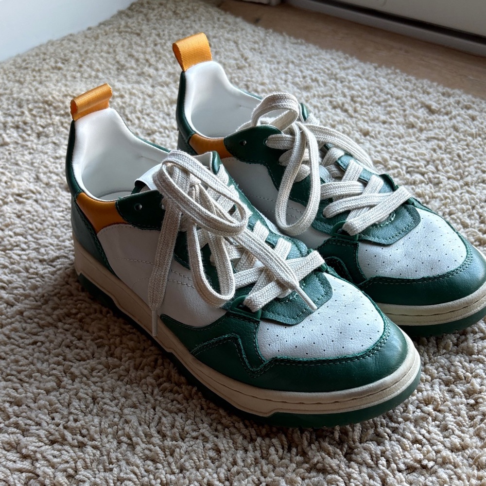 Steve Madden Green and White Sneakers with Orange Accents